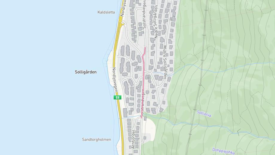 Kart som viser hvor det skal graves i Solstrandvegen